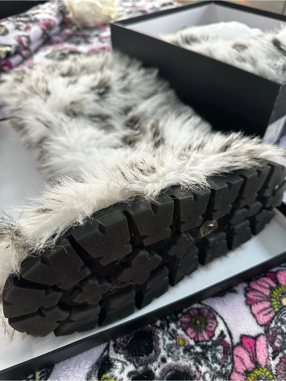 Faux Fur Snow Leopard Print Boots